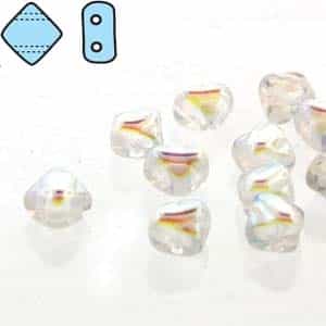 Czech Silky 2-Hole Beads "Mini" 5x5mm - MiniCZS-00030-28701 - Crystal AB - 40 Bead Strand