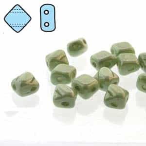 Czech Silky 2-Hole Beads "Mini" 5x5mm - MiniCZS-02010-14457 - Light Green Luster - 40 Bead Strand