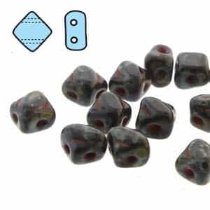 Czech Silky 2-Hole Beads "Mini" 5x5mm - MiniCZS-23980-86800 - Jet Travertin - 40 Bead Strand