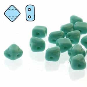 Czech Silky 2-Hole Beads "Mini" 5x5mm - MiniCZS-63130 - Green Turquoise - 40 Bead Strand