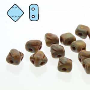 Czech Silky 2-Hole Beads "Mini" 5x5mm - MiniCZS-83120-86805 - Lemon Dark Travertin - 40 Bead Strand