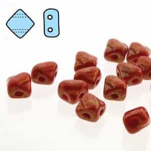 Czech Silky 2-Hole Beads "Mini" 5x5mm - MiniCZS-93190-15495 - Red Lumi - 40 Bead Strand