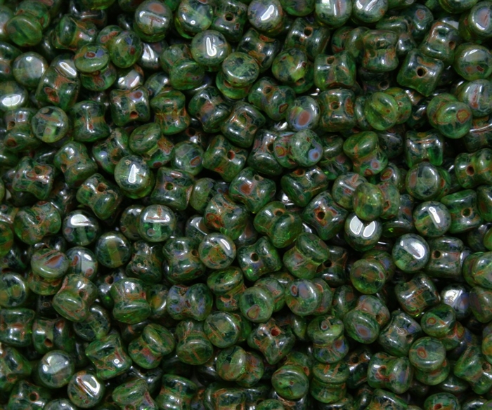 Preciosa Pellet Beads 4x6mm - PE50710-86800 - Emerald Travertin - 25 Beads
