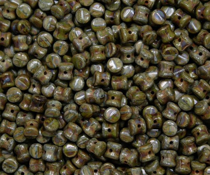 Preciosa Pellet Beads 4x6mm - PE53420-86800 - Opaque Lime Green Travertin - 25 Beads