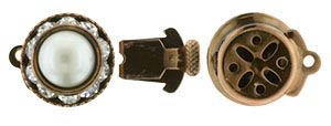 Rhinestone Rounc Tab Clasp 12/18mm - Antique Copper - Pearl/Crystal