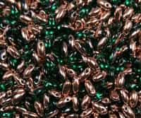 Emerald Capri Gold Czech Rizo Seed  Beads - 8 Grams