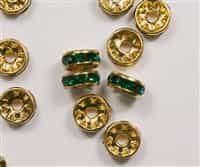 Czech Rhinestone Rhondell - 8mm Gold/Emerald