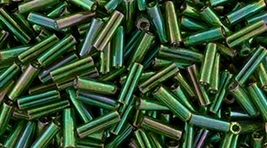 Toho Bugle Beads #2 6mm : TB02-322 - Gold-Lustered Emerald - 10 Grams