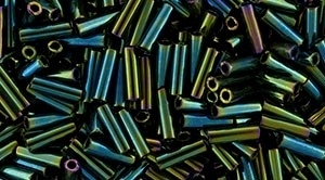 Toho Bugle Beads #2 6mm : TB02-84 - Metallic Iris Green/Bronw - 10 Grams