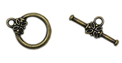 TCACP14MM - Toggle Clasp - Antique Gold Plated - 14mm Round with Flower