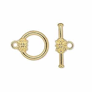 TCAGP14MM - Toggle Clasp - Gold Plated - 14mm Round with Flower