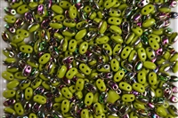 SUPERDUO BEADS 2.5x5mm 8 Grams  GREEN OPAQUE VITRAIL BEAD