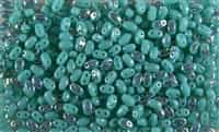 SUPERDUO BEADS 2.5x5mm 8 Grams OPAQUE GREEN TURQUOISE AB