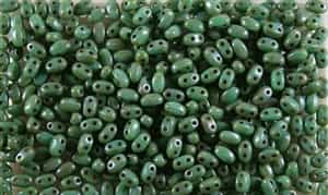 SUPERDUO BEADS 2.5x5mm 8 Grams OPAQUE GREEN TURQUOISE PICASSO