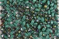 SUPERDUO BEADS 2.5x5mm 8 Grams  GREEN TURQUOISE VITRAIL BEAD