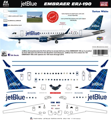 1:144 JetBlue Embraer 190 (Tartan White cs)