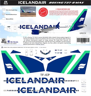 1:144 Icelandair (2022 cs) 'Green' Boeing 737-MAX8