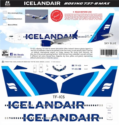 1:144 Icelandair (2022 cs) 'Sky Blue' Boeing 737-MAX8