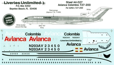 1:144 Avianca Columbia Boeing 727-200