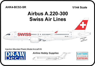 1:144 Airbus A.220-300, Swiss Air Lines, with Stencil Decal