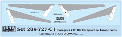 1:200 Boeing 727-100 / -200 Corogard (Hasegawa kit, Top surfaces only, with wing escape markings) (Two Sets)