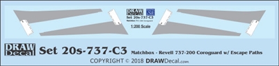 1:200 Boeing 737-100 / -200 Corogard (Revell kit), Top surfaces only, with wing escape markings.  Two Sets