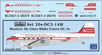 1:200 Western Airlines Douglas DC-3 (white crown)