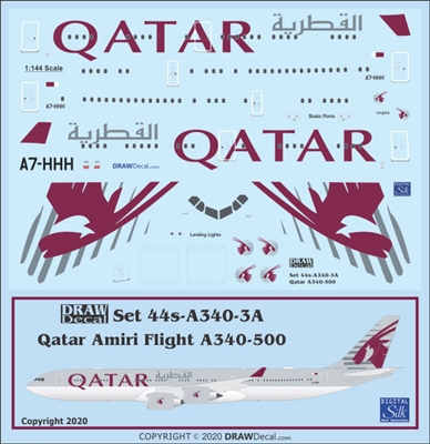 1:144 Qatar Amiri Royal Flight (Large Logos) Airbus A.340-500