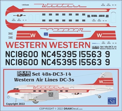 1:48 Western Airlines Douglas DC-3 (bare metal crown)