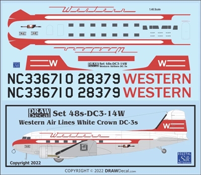 1:48 Western Airlines Douglas DC-3 (white crown)