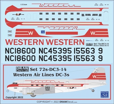 1:72 Western Airlines Douglas DC-3 (bare metal crown)