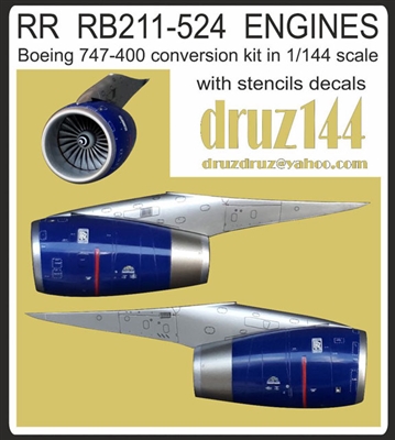 1:144 Rolls-Royce RB211-524 Engines (4) for Boeing 747-400 (Later Version)