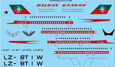 1:144 Balkan Bulgarian Airlines (early cs) Tupolev 154M