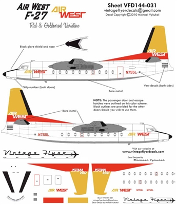 1:144 AirWest (gold/red cs) Fokker F.27