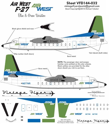 1:144 AirWest (green/blue cs) Fokker F.27