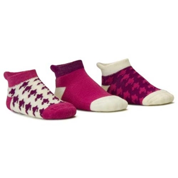 Blind Mice Houndstooth Magenta/Cream/Purple Low Cut Baby Girls Socks - 3 Single Socks