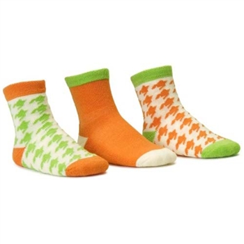 Blind Mice Houndstooth Orange/Cream/Lime Crew Baby Girls Socks - 3 Single Socks