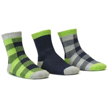 Blind Mice Gingham Navy/Heather/Lime Crew Baby Boys Socks - 3 Single Socks