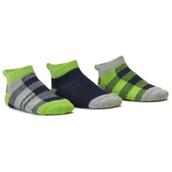 Blind Mice Gingham Navy/Heather/Lime Low Cut Baby Boys Socks - 3 Single Socks