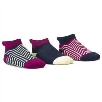Blind Mice Herringbone Navy/Cream/Purple Low Cut Baby Boys and Girls Socks - 3 Single Socks