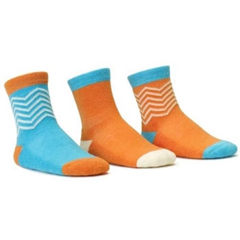 Blind Mice Herringbone Cyan/Cream/Orange Crew Baby Girls Socks - 3 Single Socks