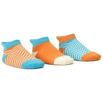 Blind Mice Herringbone Cyan/Cream/Orange Low Cut Baby Girls Socks - 3 Single Socks
