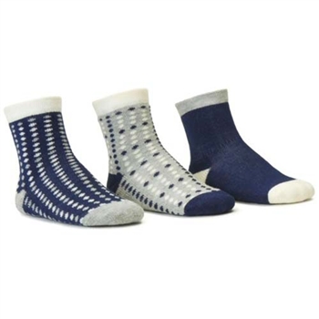 Blind Mice Dots Navy/Heather/Cream Crew Baby Boys Socks - 3 Single Socks