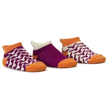 Blind Mice Wick Orange/Cream/Purple Low Cut Baby Girls Socks - 3 Single Socks