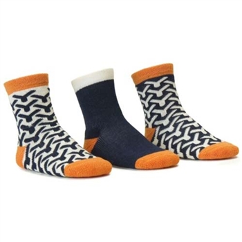 Blind Mice Wick Navy/Cream/Orange Crew Baby Boys Socks - 3 Single Socks