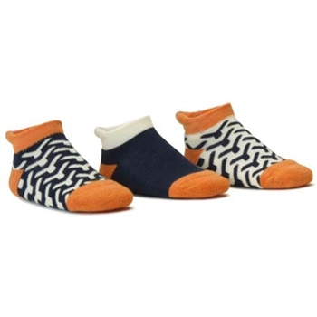 Blind Mice Wick Navy/Cream/Orange Low Cut Baby Boys Socks - 3 Single Socks