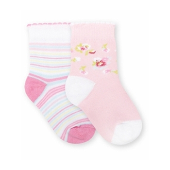 Jefferies Stripe and Floral Girls Socks - 2 Pair