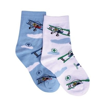 TicTacToe Bi-Plane Adventure Boys Socks - 2 Pair