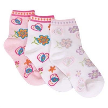 TicTacToe Floral Fun Girls Socks - 3 Pair
