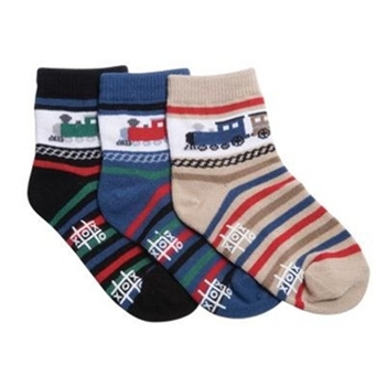 TicTacToe Railroad Stripe Short Boys Socks - 3 Pair